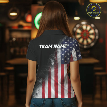 Custom Smoke Flame US Flag Patriotic Darts Shirt For Women, American Dart Team Jerseys IPHW10630