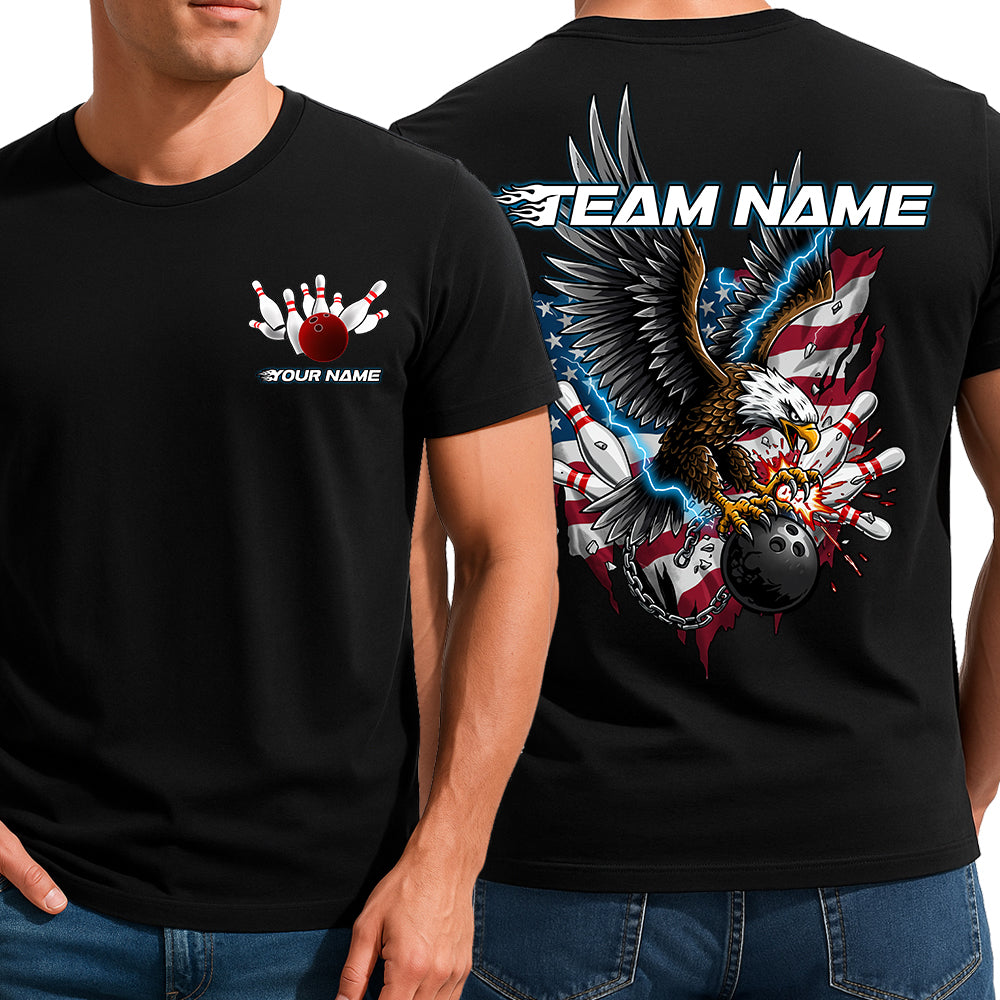 Custom Grunge American Flag Eagle Bowling T-Shirts For Men, Patriotic Thunder IPHW9058