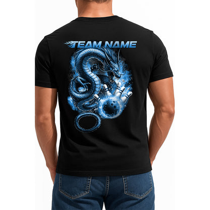 Custom Flame Dragon Bowling T-Shirts For Men, Blue Fire Bowling Ball Theme IPHW9066