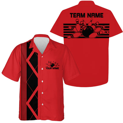 Custom Retro Bowling Button Up Shirt , Vintage Striped Bowling Team Hawaiian Shirt IPHW10071