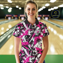 Load image into Gallery viewer, Custom Graffity Pink Camo Bowling Team Women Polo Shirts, Camouflage Bowling Jerseys IPHW10214