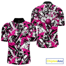 Load image into Gallery viewer, Custom Graffity Pink Camo Bowling Team Men Quarter-Zip Shirts, Camouflage Bowling Jerseys IPHW10214