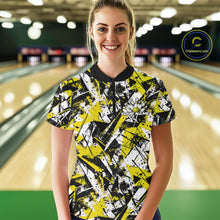 Load image into Gallery viewer, Custom Graffity Yellow Camo Bowling Team Women Shirts, Camouflage Bowling Jerseys IPHW10217