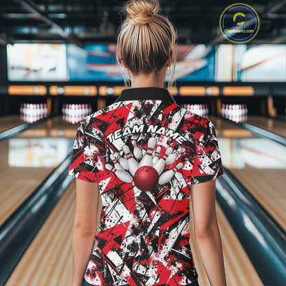 Custom Graffity Red Camo Bowling Team Women Polo Shirts, Camouflage Bowling Jerseys IPHW10218