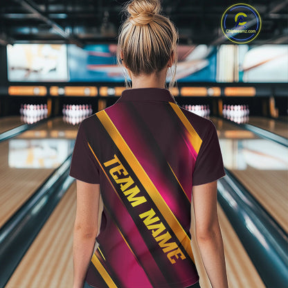 Custom Pink And Gold Bowling Tournament Shirts For Women With Name, Bowler Outfit IPHW10646