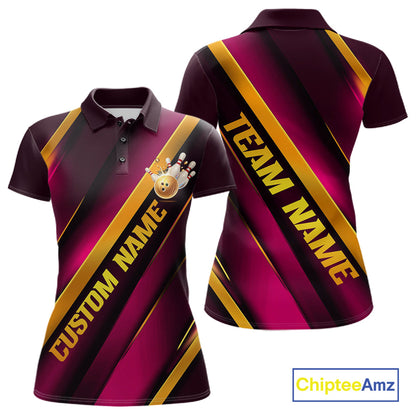 Custom Pink And Gold Bowling Tournament Shirts For Women With Name, Bowler Outfit IPHW10646