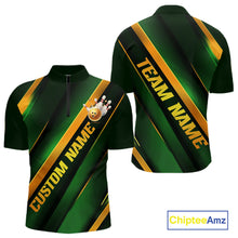 Load image into Gallery viewer, Custom Green And Gold Bowling Tournament Shirts For Men And Women With Name, Bowler Outfit IPHW10647