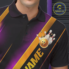Load image into Gallery viewer, Custom Purple And Gold Bowling Tournament Shirts For Men And Women With Names IPHW10648