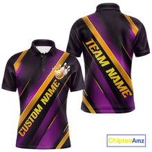 Load image into Gallery viewer, Custom Purple And Gold Bowling Tournament Shirts For Men And Women With Names IPHW10648