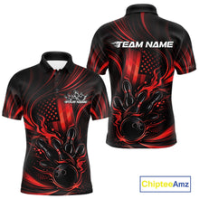 Load image into Gallery viewer, Custom Red Patrotic Flame Bowling Men Polo Shirt, US Flag Bowling Team Jersey IPHW11160