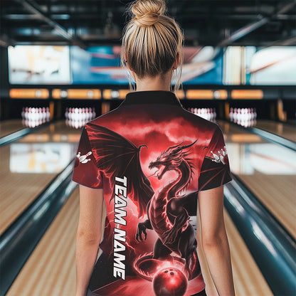Custom Red Thunder Lightning Dragon Bowling Quarter-Zip Shirts For Women Bowling Uniform IPHW8303