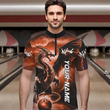 Load image into Gallery viewer, Custom Orange Thunder Lightning Dragon Bowling Quarter-Zip Shirts For Men, Dragon Bowling Uniform IPHW8304
