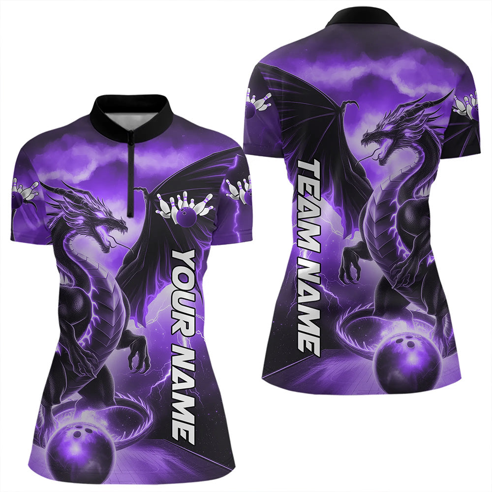 Custom Purple Thunder Lightning Dragon Bowling Quarter-Zip Shirts For Women Bowling Uniform IPHW8305