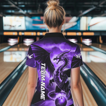 Custom Purple Thunder Lightning Dragon Bowling Quarter-Zip Shirts For Women Bowling Uniform IPHW8305