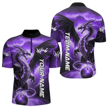 Load image into Gallery viewer, Custom Purple Thunder Lightning Dragon Bowling Quarter-Zip Shirts For Men, Dragon Bowling Uniform IPHW8305