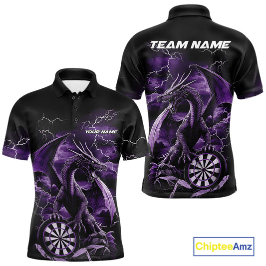 Custom Purple Lightning Dragon Darts Men Polo Shirts, Dragon Darts Team Jersey IPHW10383