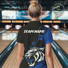 Load image into Gallery viewer, Custom Black And Blue Tiger Bowling Jerseys, Tiger Bowling Team Women Polo Shirts IPHW9015
