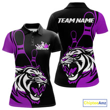Load image into Gallery viewer, Custom Black And Purple Tiger Bowling Jerseys, Tiger Bowling Team Women Polo Shirts IPHW9017