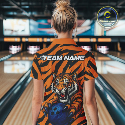 Custom Tiger Bowling Team Polo Shirts For Women, Tiger Bowling Team Uniform Bowler Outfit IPHW9025