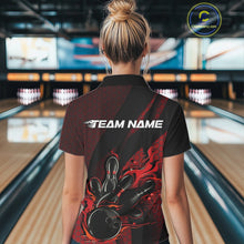 Load image into Gallery viewer, Custom Black And Red Flame Bowling Quarter-Zip Shirt For Women, Bowling Team Jersey IPHW11180