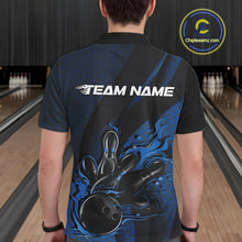Load image into Gallery viewer, Custom Black And Blue Flame Bowling Polo Shirt For Men, Bowling Team Tournament Jersey IPHW11181