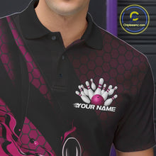 Load image into Gallery viewer, Custom Black And Pink Flame Bowling Polo Shirt For Men, Bowling Team Tournament Jersey IPHW11183