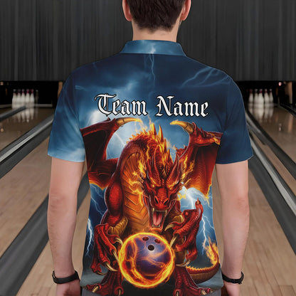 Custom Blue Thunder Lightning Flame Dragon Bowling Polo Team Shirts For Men IPHW8306
