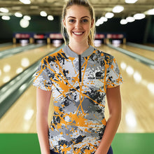 Load image into Gallery viewer, Custom Yellow Splatter Bowling Team Quarter-Zip Shirts For Women, Bowling Tournament Shirts IPHW8308