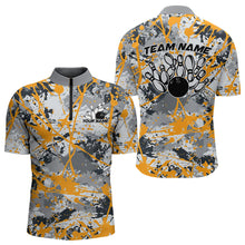 Load image into Gallery viewer, Custom Yellow Splatter Bowling Team Quarter-Zip Shirts For Men, Bowling Tournament Shirts IPHW8308