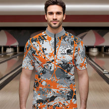Load image into Gallery viewer, Custom Orange Splatter Bowling Team Quarter-Zip Shirts For Men, Bowling Tournament Shirts IPHW8310
