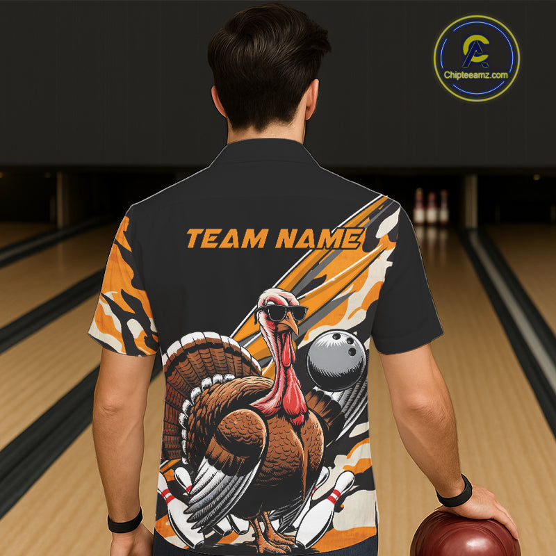 Yellow Camo Custom Funny Turkey Bowling Men And Women Hawaiian Shirt, Thanksgiving Bowling Tournament IPHW7881