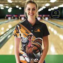 Load image into Gallery viewer, Black And Yellow Camo Custom Funny Turkey Ladies Bowling Shirts, Thanksgiving Bowling IPHW7881