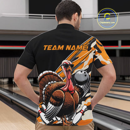 Black And Yellow Camo Custom Funny Turkey Bowling Shirts For Men, Thanksgiving Bowling Tournament IPHW7881