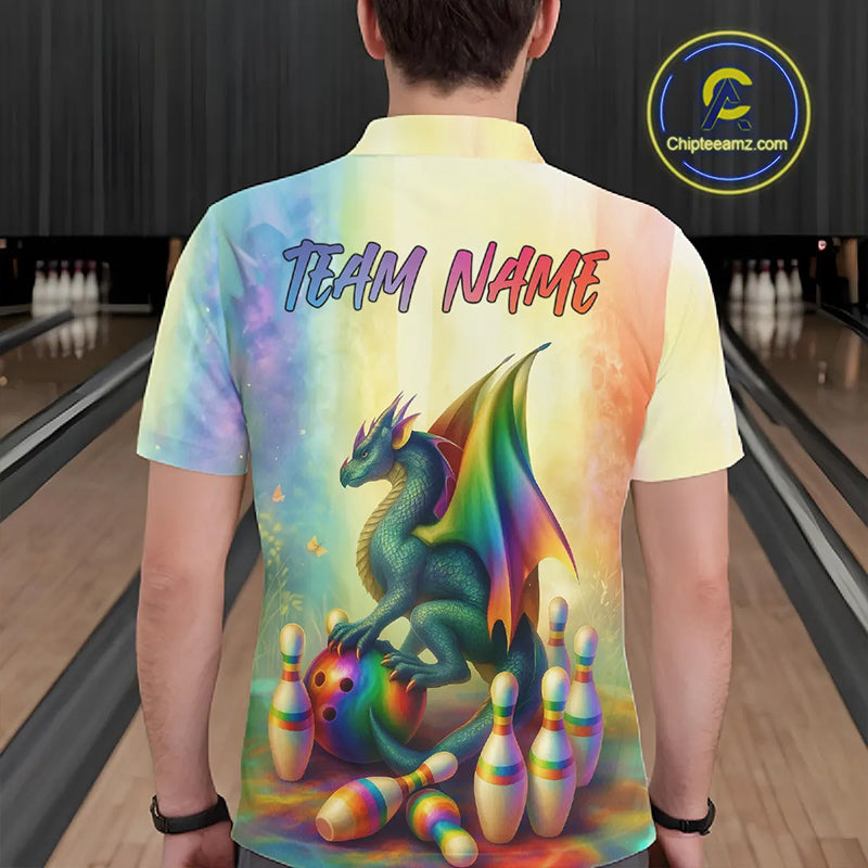 Custom Colorful Rainbow Colors Dragon Bowling Team Shirts, Dragon Bowling League Shirt IPHW10233