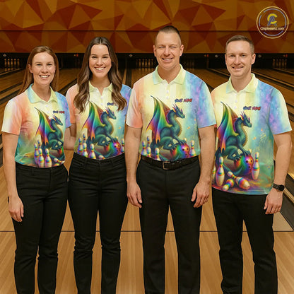 Custom Colorful Rainbow Colors Dragon Bowling Team Shirts, Dragon Bowling League Shirt IPHW10233