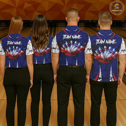 Camo American flag bowling jersey custom Women bowling polo, 1/4 zip shirts, bowling league shirts NQS11401