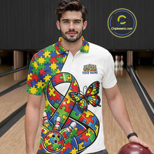 Load image into Gallery viewer, Custom Colorful Autism Awareness Butterfly Ribbon Bowling Men Shirt, Puzzles Jersey IPHW11201