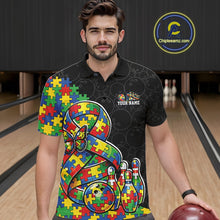 Load image into Gallery viewer, Custom Colorful Autism Awareness Butterfly Ribbon Bowling Men Shirt, Puzzles Jersey IPHW11202