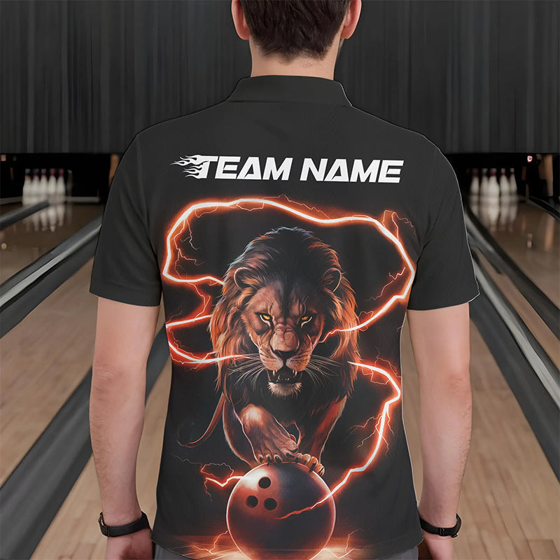 Custom Black And Orange Thunder Lightning Lion Bowling Polo Shirts For Men, Team Uniform IPHW8803