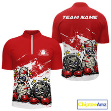Load image into Gallery viewer, Custom Funny Boxing Bowling Men Quarter-Zip Shirt, Red Grunge Bowling Team Tournament Jersey IPHW11220