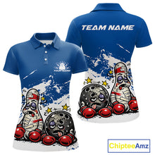 Load image into Gallery viewer, Custom Funny Boxing Bowling Women Polo Shirt, Blue Grunge Bowling Team Tournament Jersey IPHW11221
