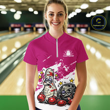 Load image into Gallery viewer, Custom Funny Boxing Bowling Women Quarter-Zip Shirt, Pink Grunge Bowling Team Jersey IPHW11223