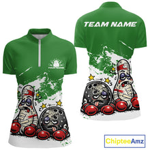 Load image into Gallery viewer, Custom Funny Boxing Bowling Women Quarter-Zip Shirt, Green Grunge Bowling Team Jersey IPHW11225