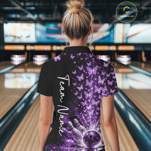 Load image into Gallery viewer, Custom Purple Butterfly Women Bowling Quarter-Zip Shirt, Bowling League Shirt IPHW10905