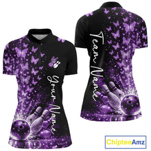 Load image into Gallery viewer, Custom Purple Butterfly Women Bowling Quarter-Zip Shirt, Bowling League Shirt IPHW10905