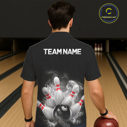 Custom Smoke Bowling Hawaiian Shirts For Men, Bowling Uniform Team Bowling Jerseys IPHW7373