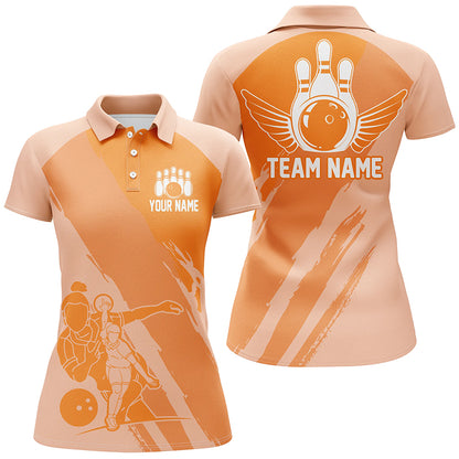 Custom Bowling Shirts For Women, Bowling Queen Team Jerseys, Bowling Girls Shirt | Orange IPHW4965