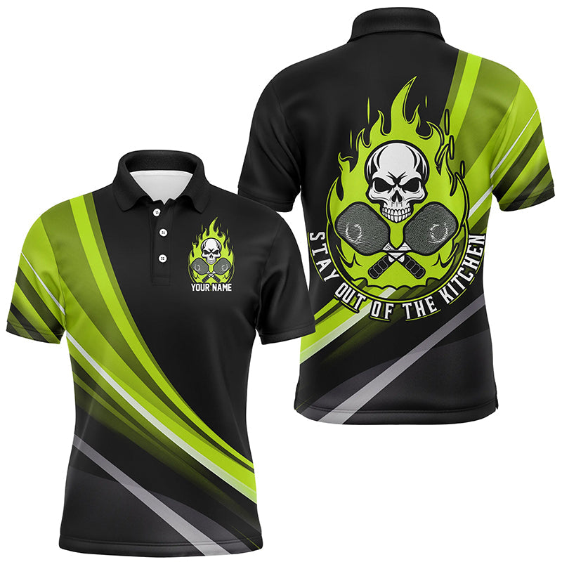Custom Skull Men'S Pickleball Polo Shirts, "Stay Out Of The Kitchen" Pickleball Attire | Green IPHW6906
