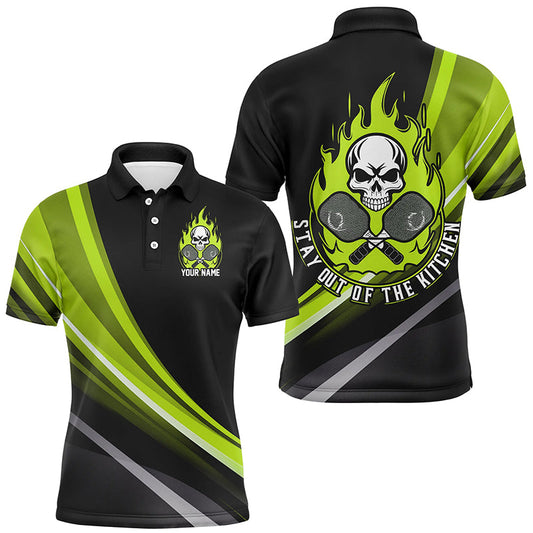 Custom Skull Men'S Pickleball Polo Shirts, "Stay Out Of The Kitchen" Pickleball Attire | Green IPHW6906