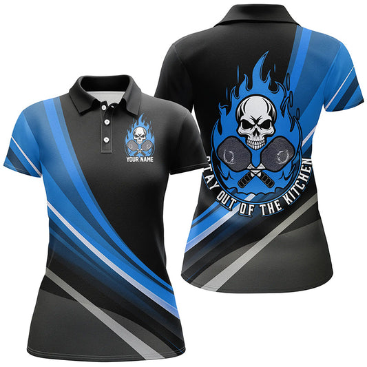 Custom Skull Women's Pickleball Polo Shirts "Stay Out Of The Kitchen" Pickleball | Blue IPHW6907